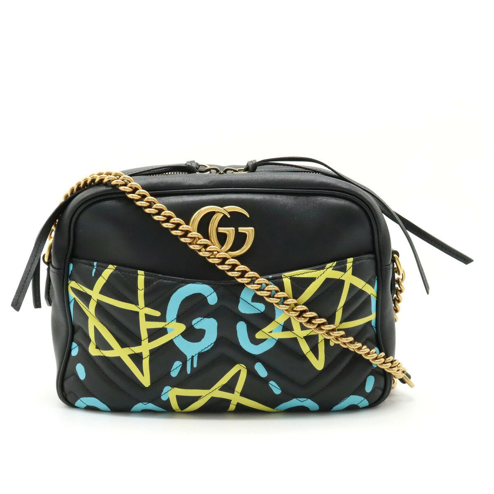 Gucci GG Marmont Ghost Quilted Chain Crossbody Bag Leather Black